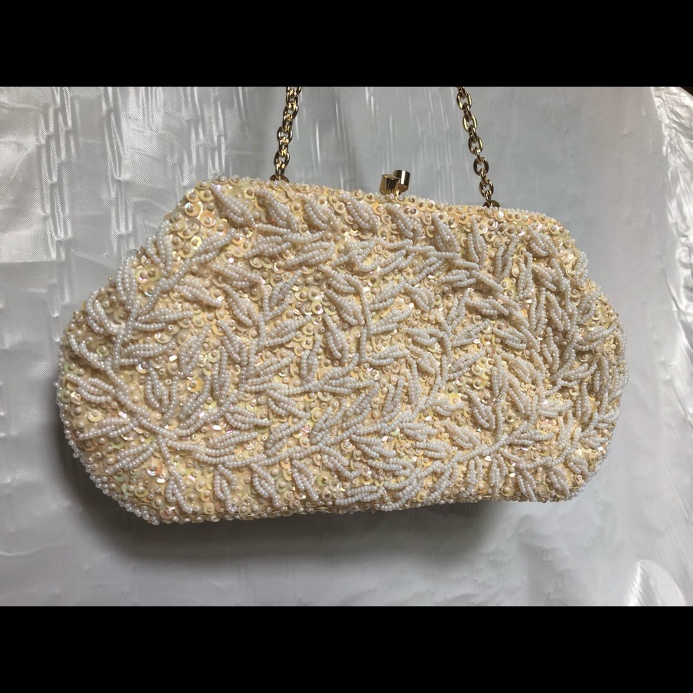 White Beaded evening bag VTG British Hong Kong - Picture 6 of 12
